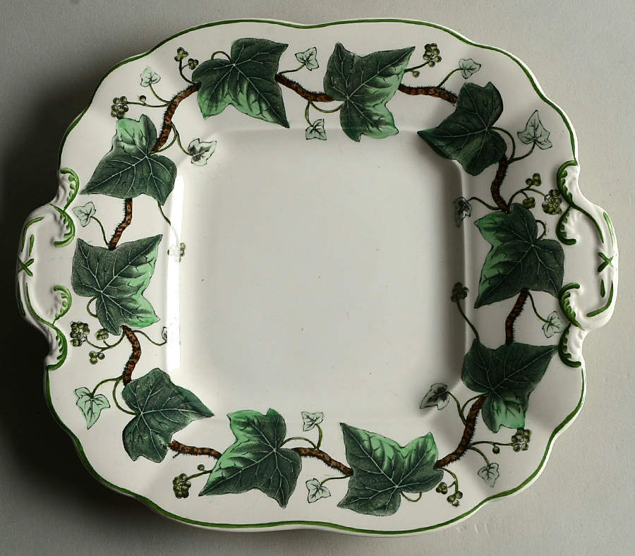Napoleon Ivy Green (Queen's Ware) Square Handled Cake Plate by Wedgwood-1