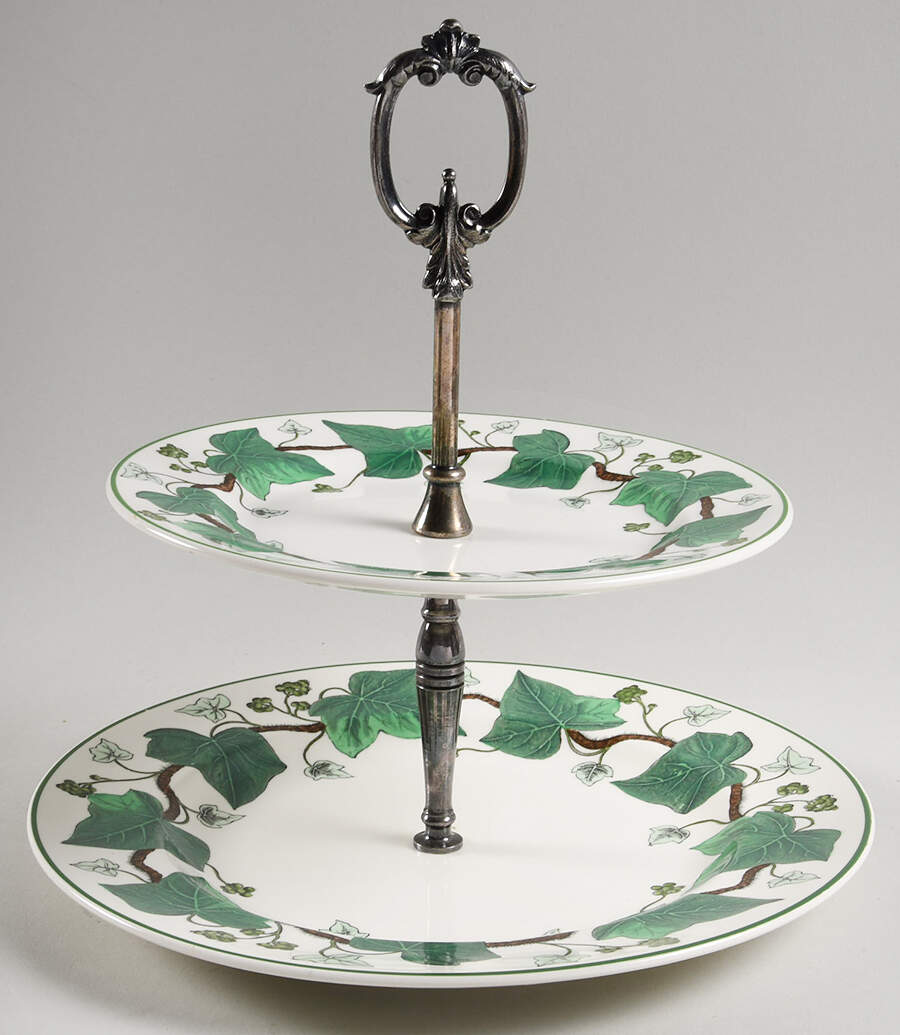 Napoleon Ivy Green (Queen's Ware) 2 Tiered Serving Tray (Dinner & Salad Plate) by Wedgwood-1