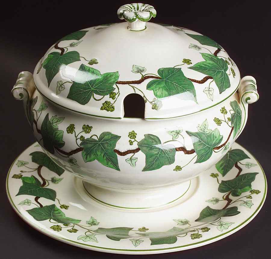 Napoleon Ivy Green (Queen's Ware) Tureen & Lid w/Underplate by Wedgwood-1