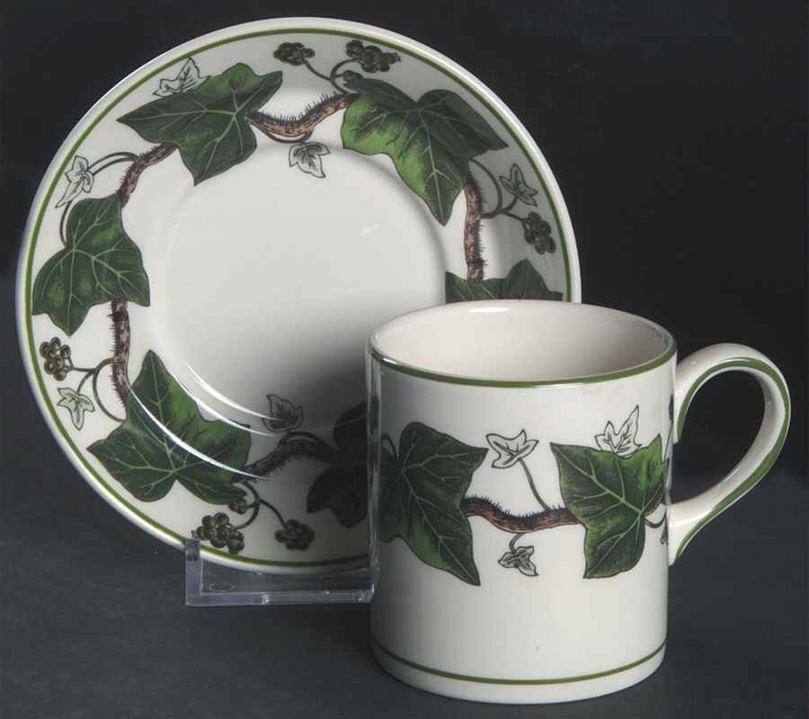 Napoleon Ivy Green (Queen's Ware) Bond Shape Demitasse Cup and Saucer Set by Wedgwood-1