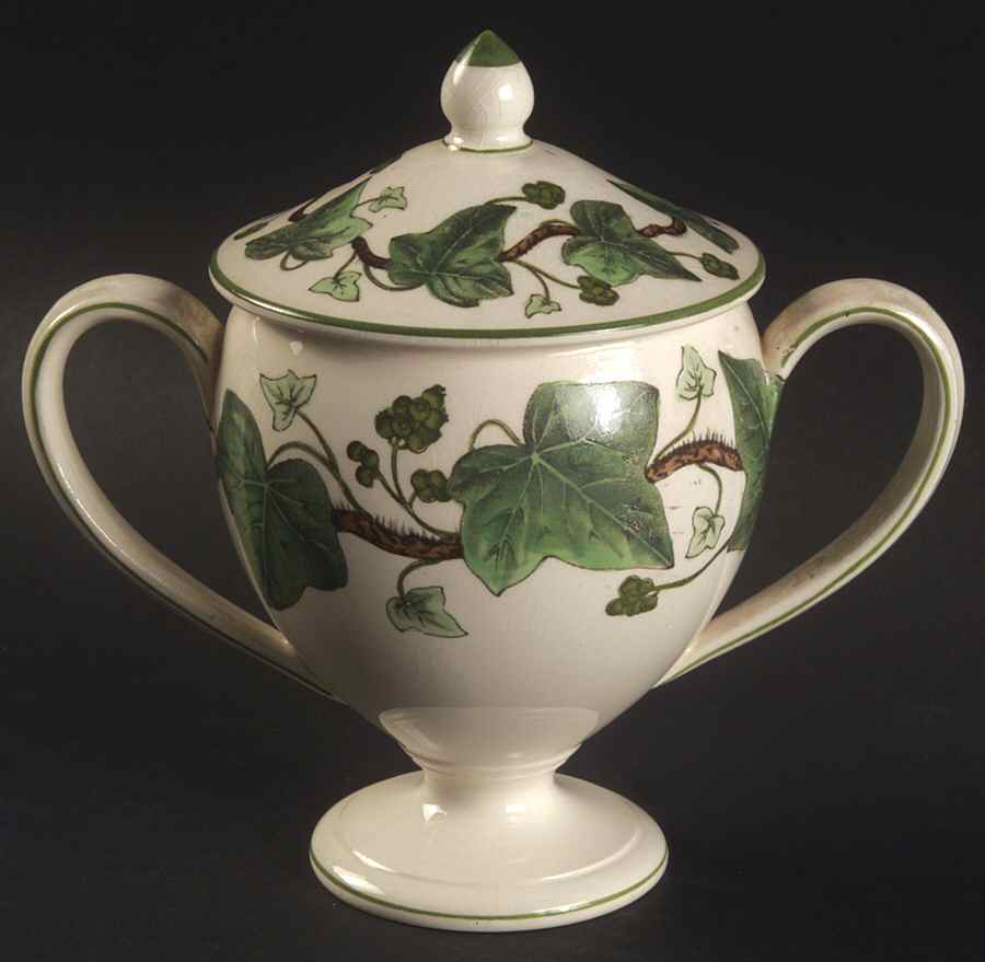Napoleon Ivy Green (Queen's Ware) Sugar Bowl & Lid by Wedgwood-1