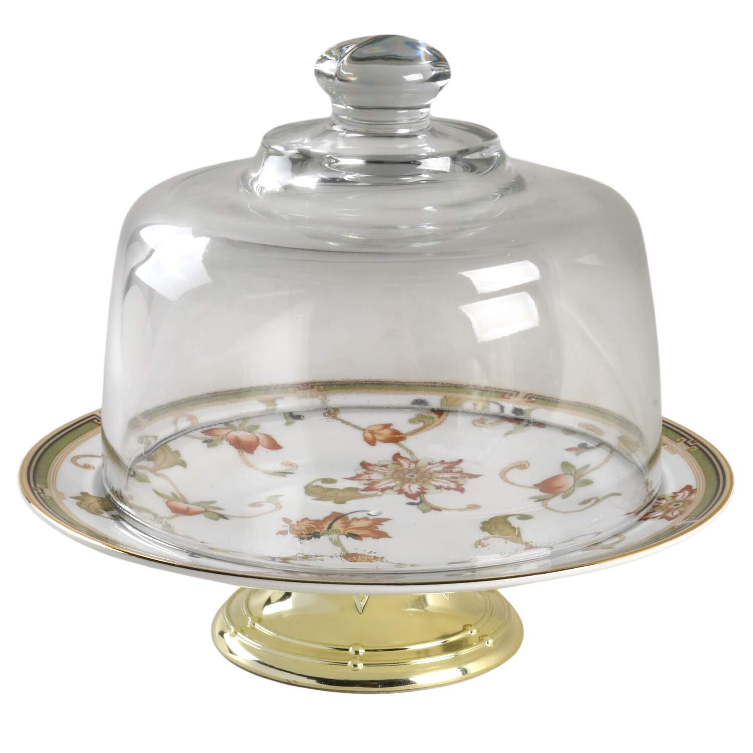 Oberon 6 1/2"-7 1/2" Footed Cheese Plate w/ Glass Dome HC by Wedgwood-1