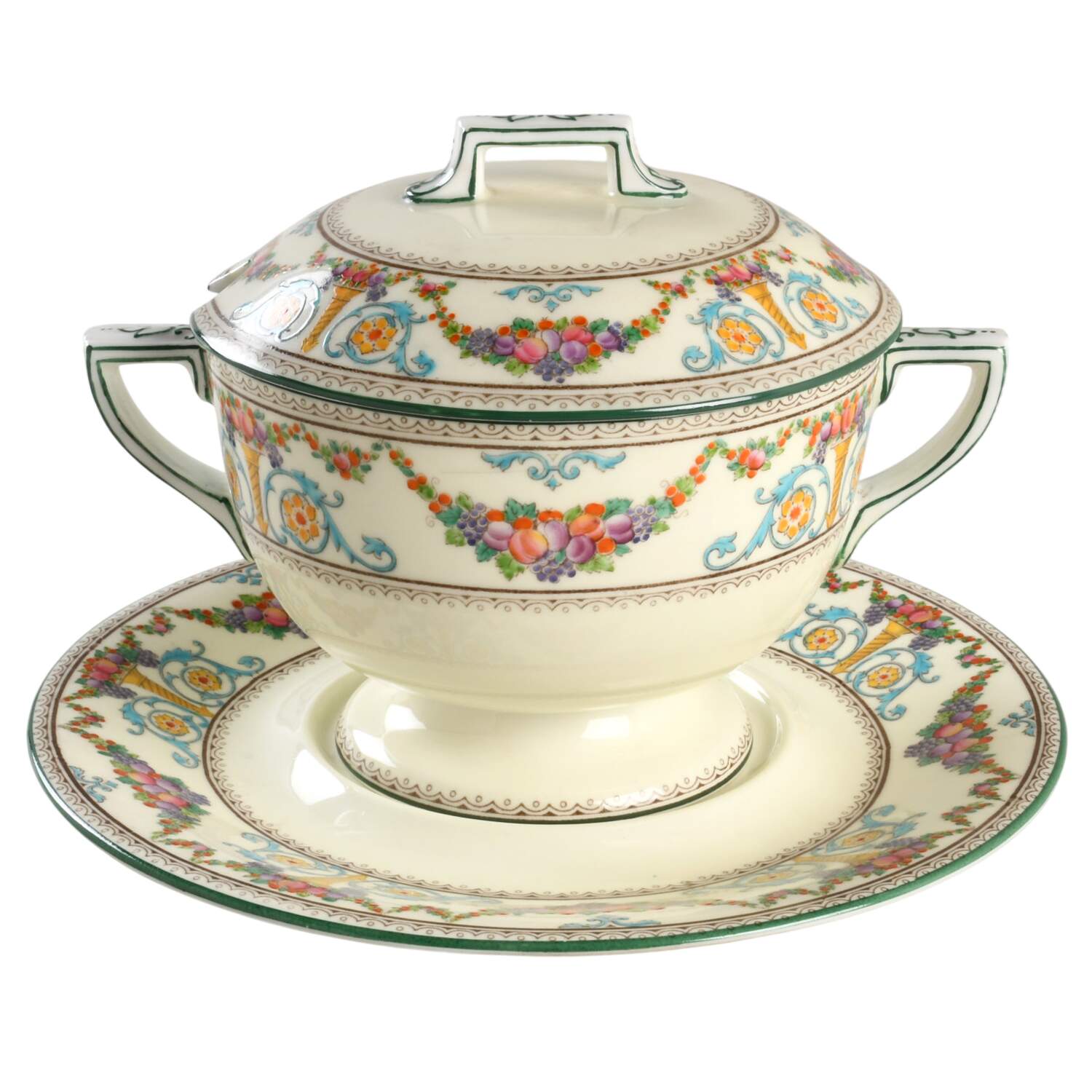 Ventnor (Ivory Body) Sauce Boat & Lid with Underplate by Wedgwood-1