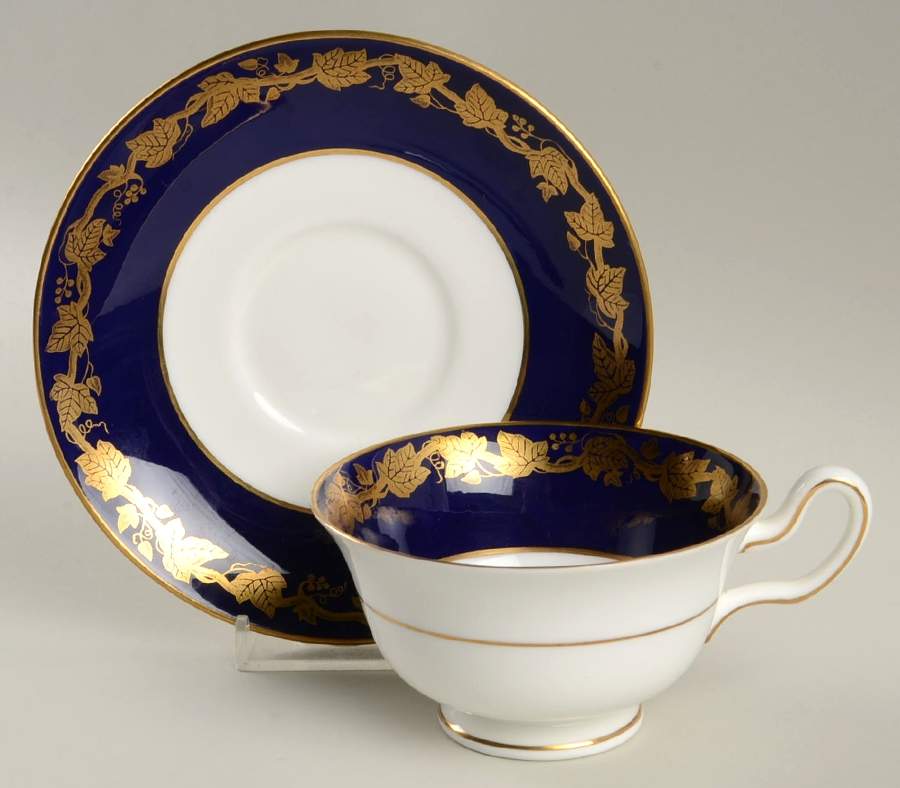 Whitehall (Mazerine Blue Rim) Peony Shape Footed Cup & Saucer Set by Wedgwood-1