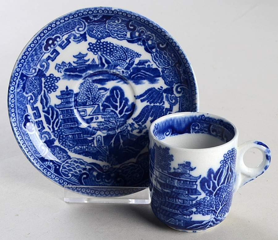 Willow Blue (Older, Smooth) Flat Demitasse Cup & Saucer Set by Wedgwood-1