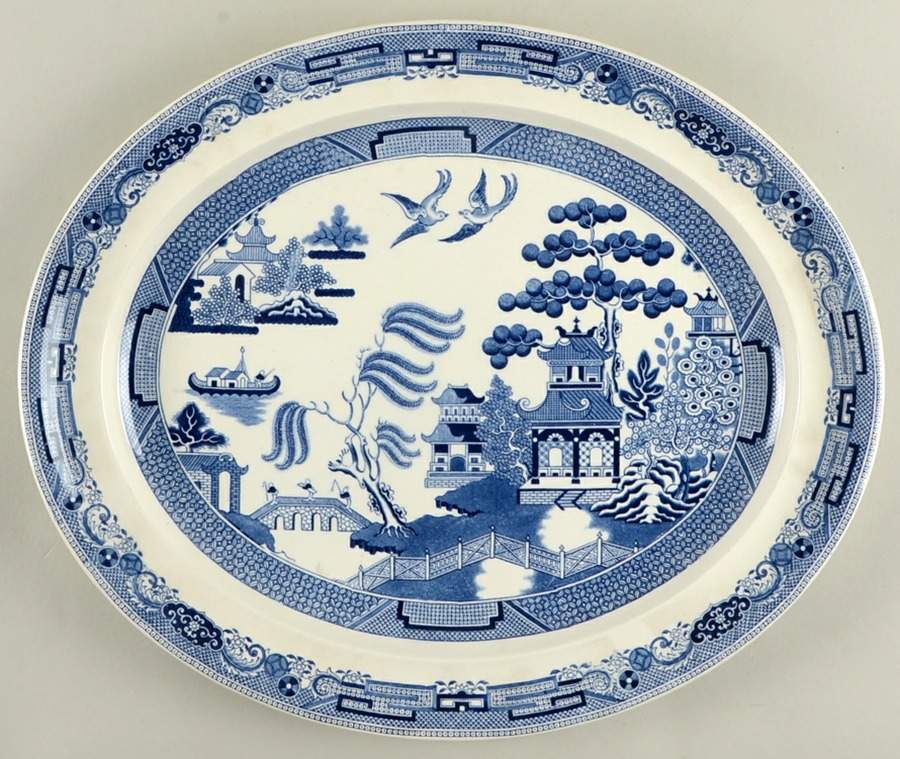 Willow Blue (Older, Smooth) 17" Oval Serving Platter by Wedgwood-1