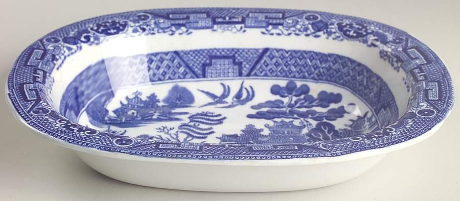 Willow Blue (Older, Smooth) 8" Oval Vegetable Bowl by Wedgwood-1