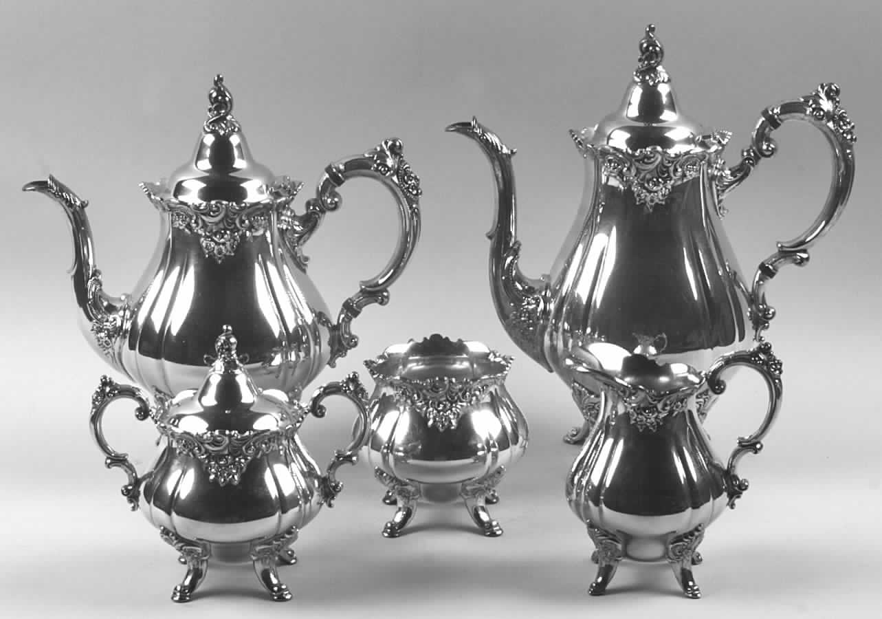 Baroque (Silverplate, Hollowware, Older) 5-Piece Plated Tea Set (with Waste) by Wallace Silver-1