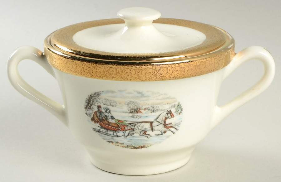 Currier & Ives Sugar Bowl & Lid by Wint-O-Gold-1