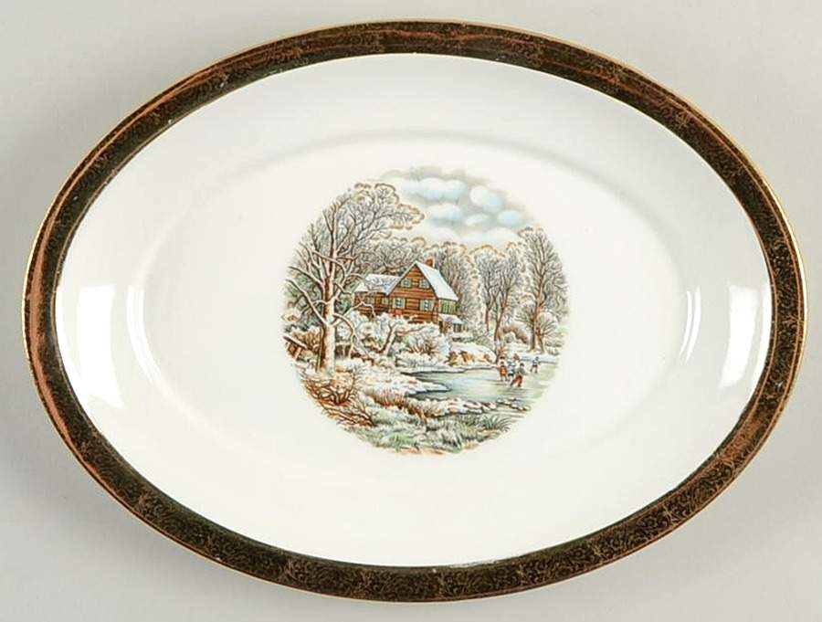Currier & Ives 11" Oval Serving Platter by Wint-O-Gold-1