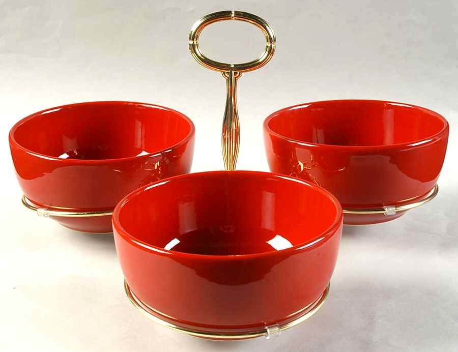 Fun Factory Freestyle Red-Cherry (Germany) 7" x 12" 3-Part Relish & Metal Stand (CERC) HC by Waechtersbach-1