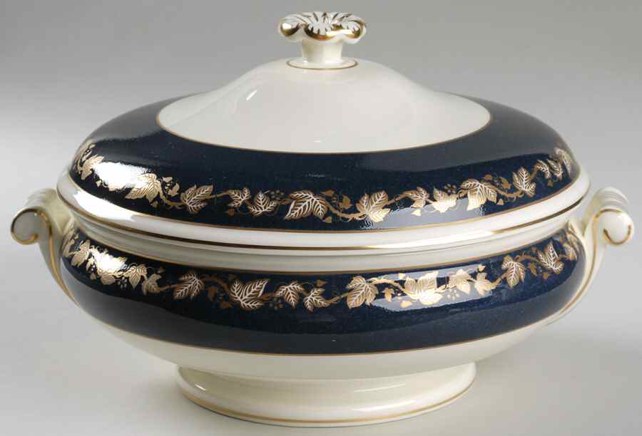 Whitehall 2000 (Powder Dark Blue Rim) Round Covered Vegetable by Wedgwood-1