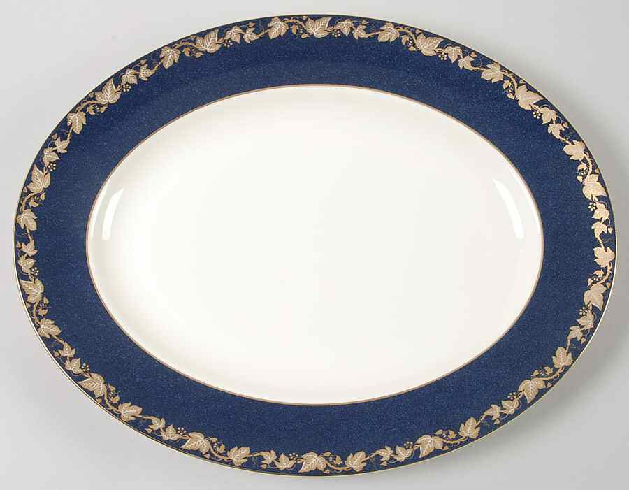 Whitehall 2000 (Powder Dark Blue Rim) 14" Oval Serving Platter by Wedgwood-1