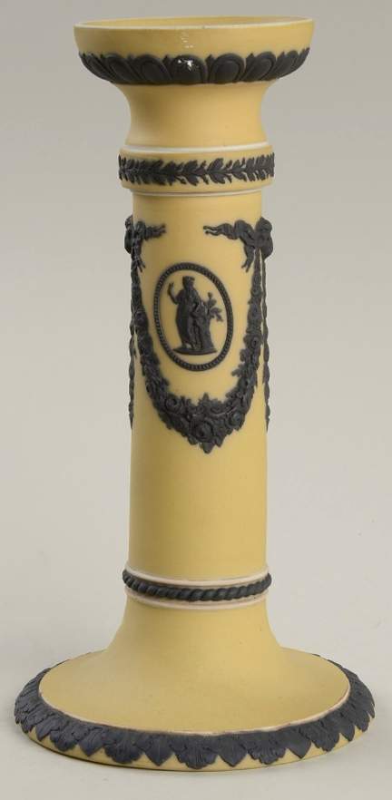 Black On Cane Jasperware 8" Tall Candlestick by Wedgwood-1