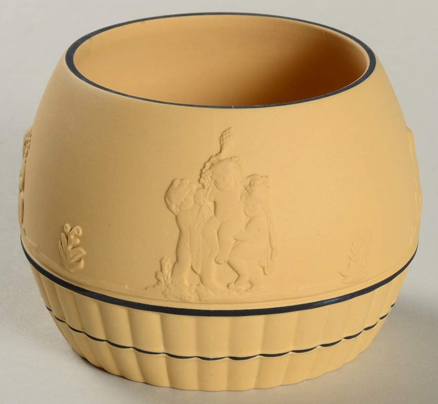 Black On Cane Jasperware Honey Pot No Lid by Wedgwood-1
