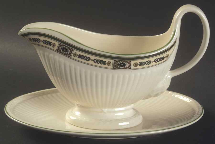 Carlton (Green Trim) Gravy Boat & Underplate/Relish by Wedgwood-1