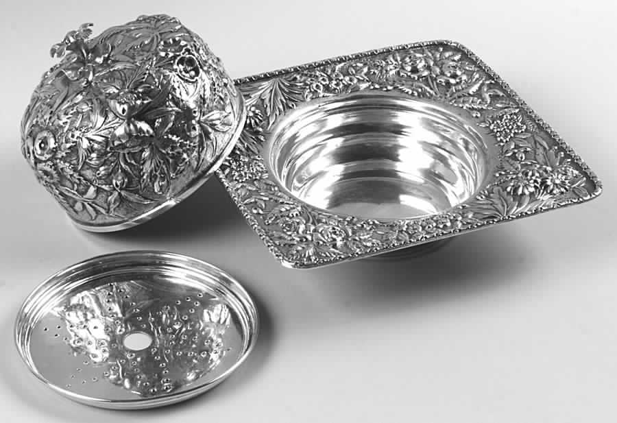 Repousse (Sterling, Hollowware) Sterling Round Covered Butter by Welsh & Bro-1