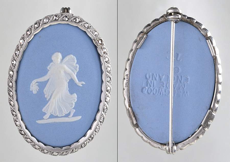 Jasperware Jewelry Sterling & Marcasite Brooch by Wedgwood-1