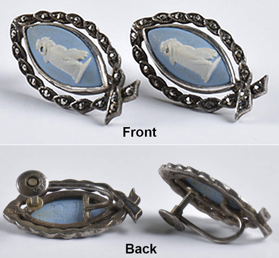 Jasperware Jewelry (Pair) Sterling & Marcasite Earrings by Wedgwood-1