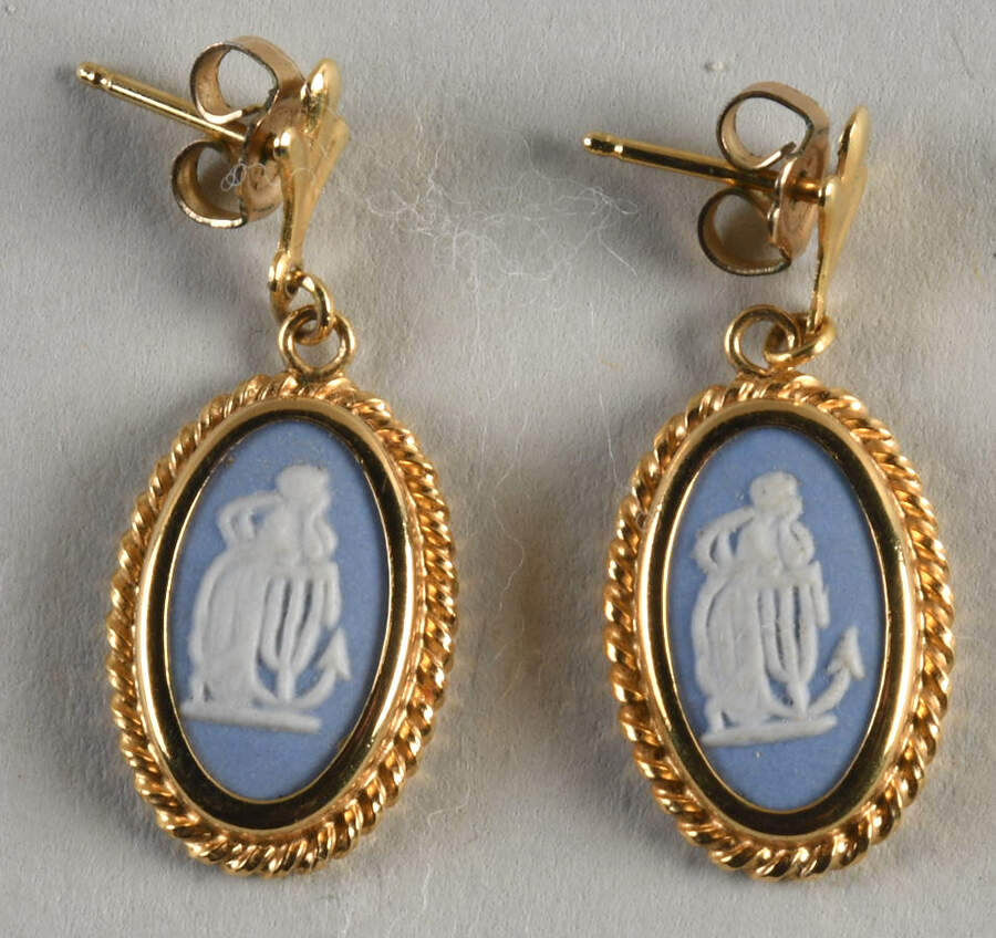 Jasperware Jewelry (Pair) Gold Plate Earrings by Wedgwood-1