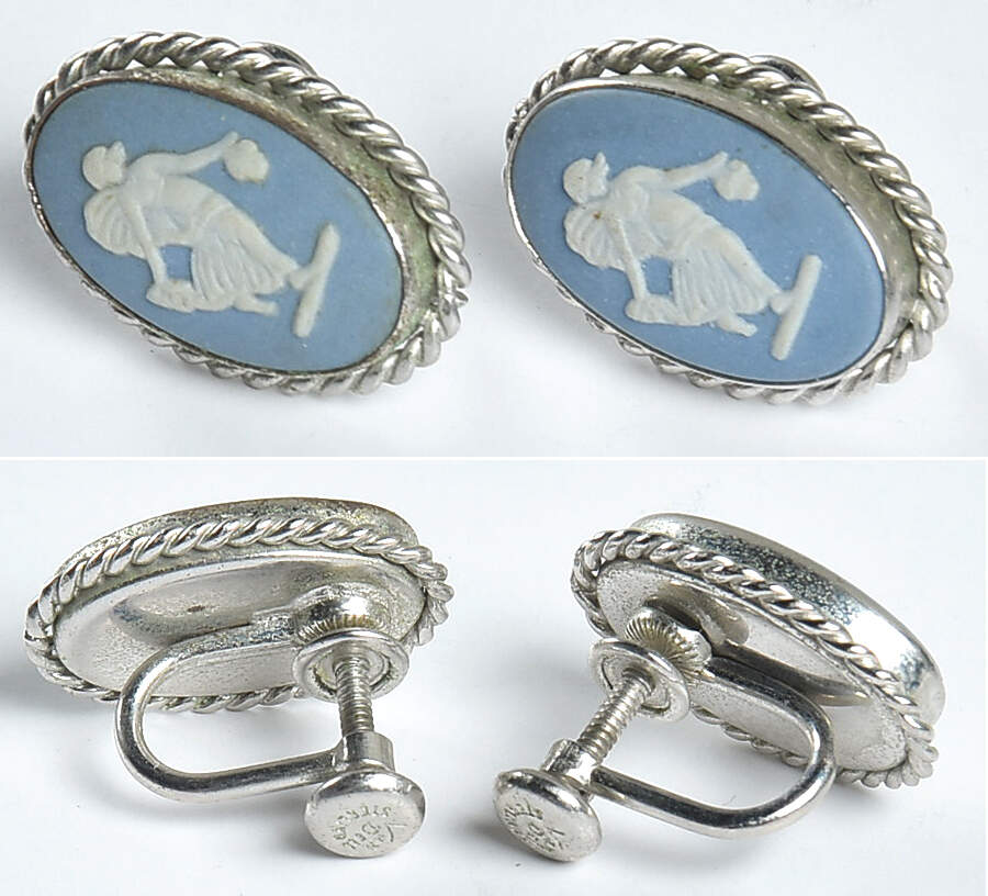 Jasperware Jewelry (Pair) Sterling Earrings by Wedgwood-1