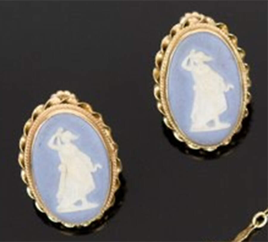 Jasperware Jewelry (Pair) Goldplate Earrings by Wedgwood-1