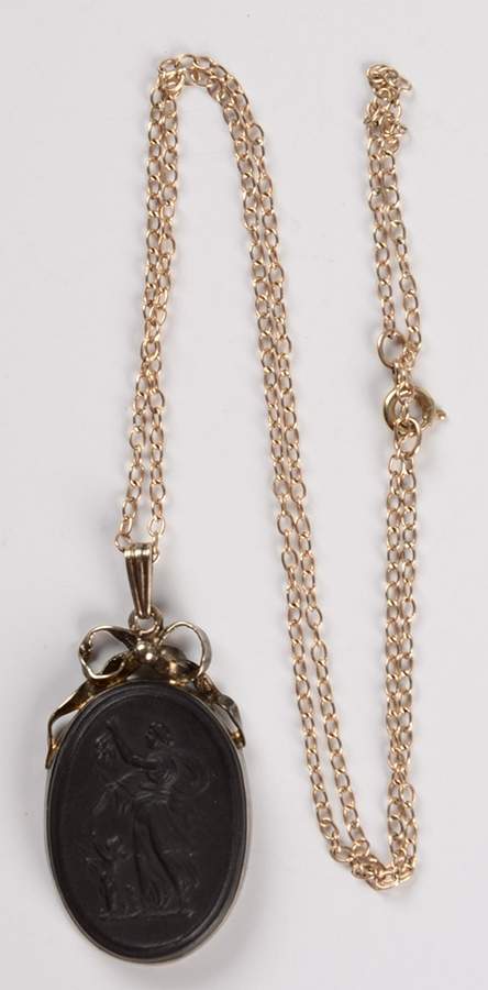 Jasperware Jewelry Sterling Black Basalt Necklace by Wedgwood-1
