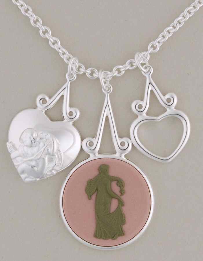 Jasperware Jewelry Round Silverplate Girl Muse Necklace by Wedgwood-1