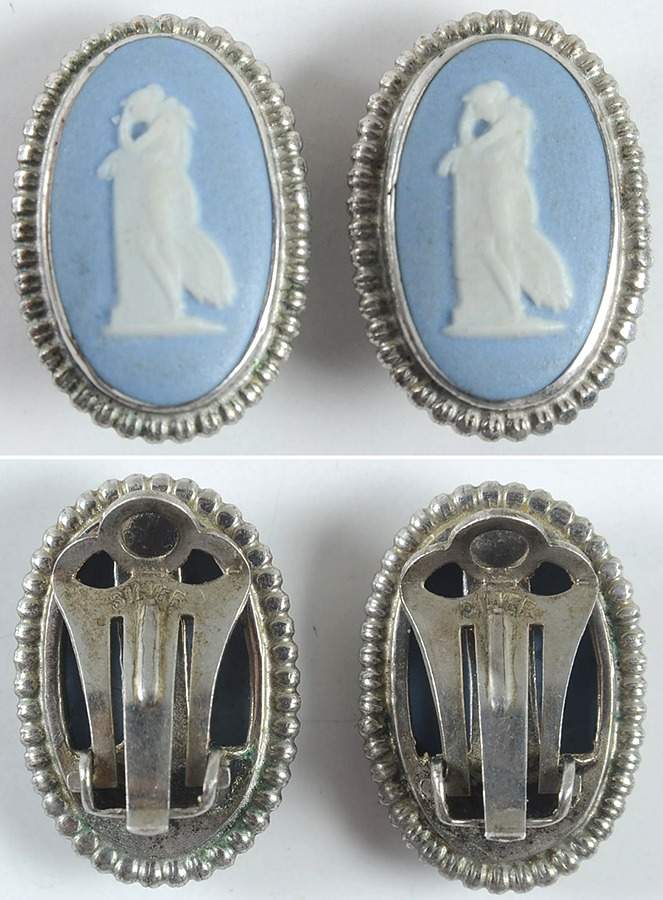 Jasperware Jewelry (Pair) Silverplate Earrings by Wedgwood-1
