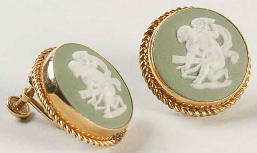 Jasperware Jewelry (Pair) Goldplate Earrings by Wedgwood-1