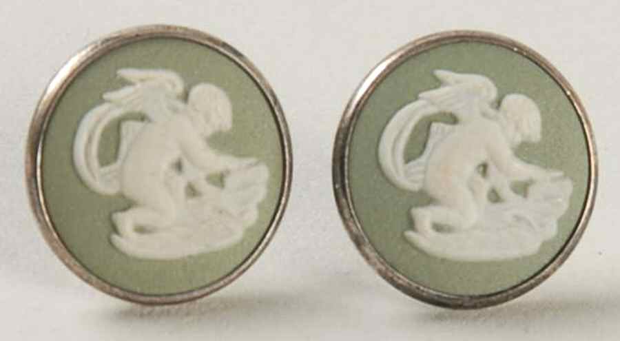 Jasperware Jewelry (Pair) Cupid Silverplate Earrings by Wedgwood-1