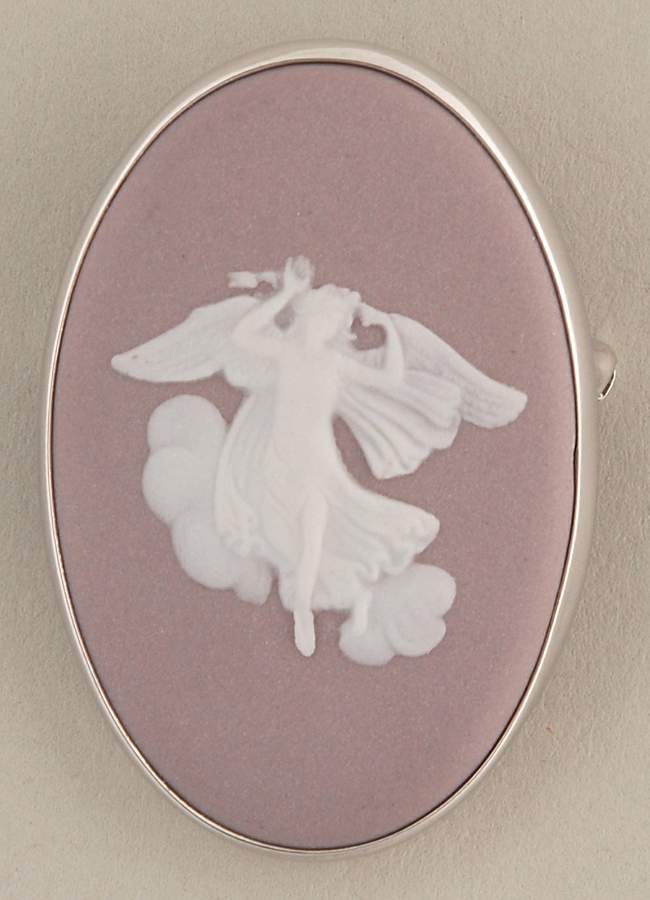 Jasperware Jewelry Rhodium Brooch by Wedgwood-1