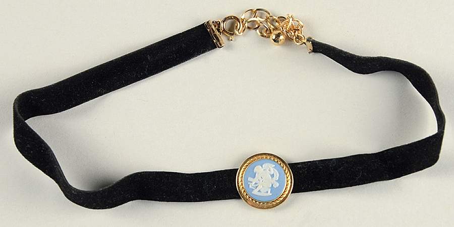 Jasperware Jewelry Choker Necklace with Gold Charm by Wedgwood-1