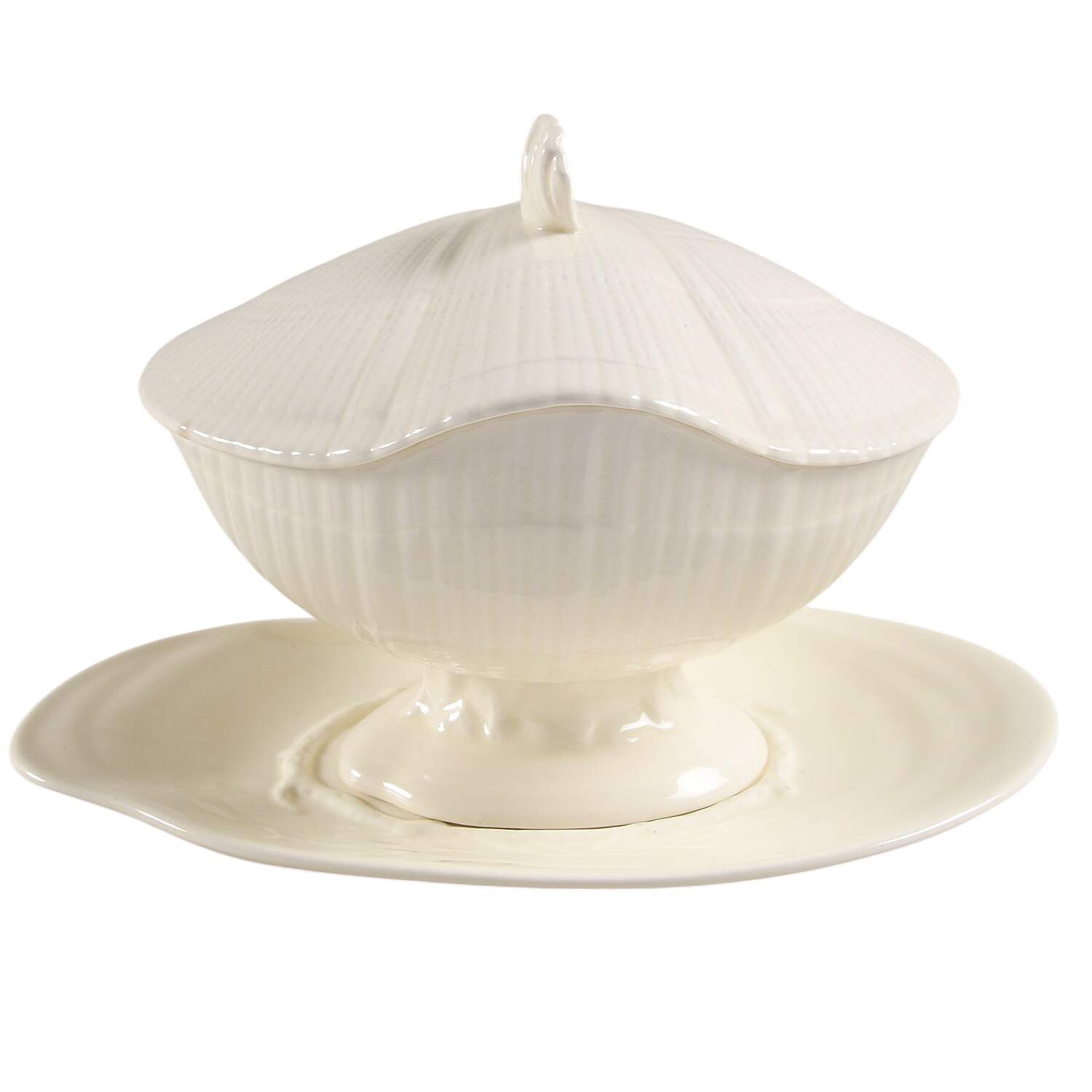 Moonstone (Cream) Sauce Boat & Lid with Underplate by Wedgwood-1