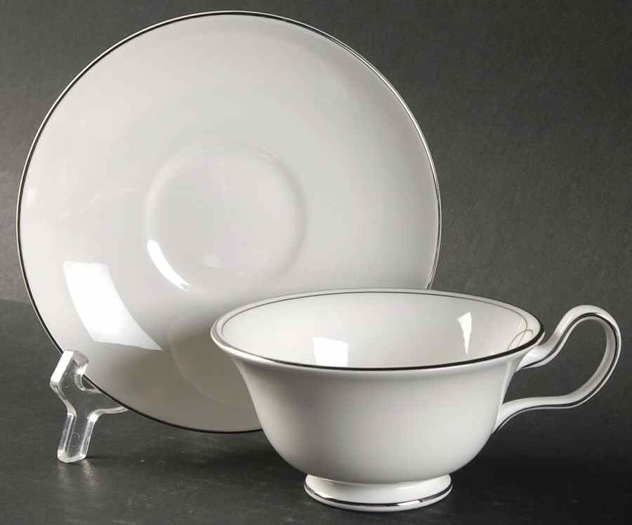 Embrace Platinum Peony Shape Footed Cup & Saucer Set by Wedgwood-1
