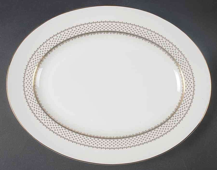French Knot (Gold Trim) 13" Oval Serving Platter by Wedgwood-1