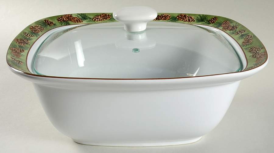 Pinecone Rim 2 Quart Square Casserole with Lid by Wild Wings-1