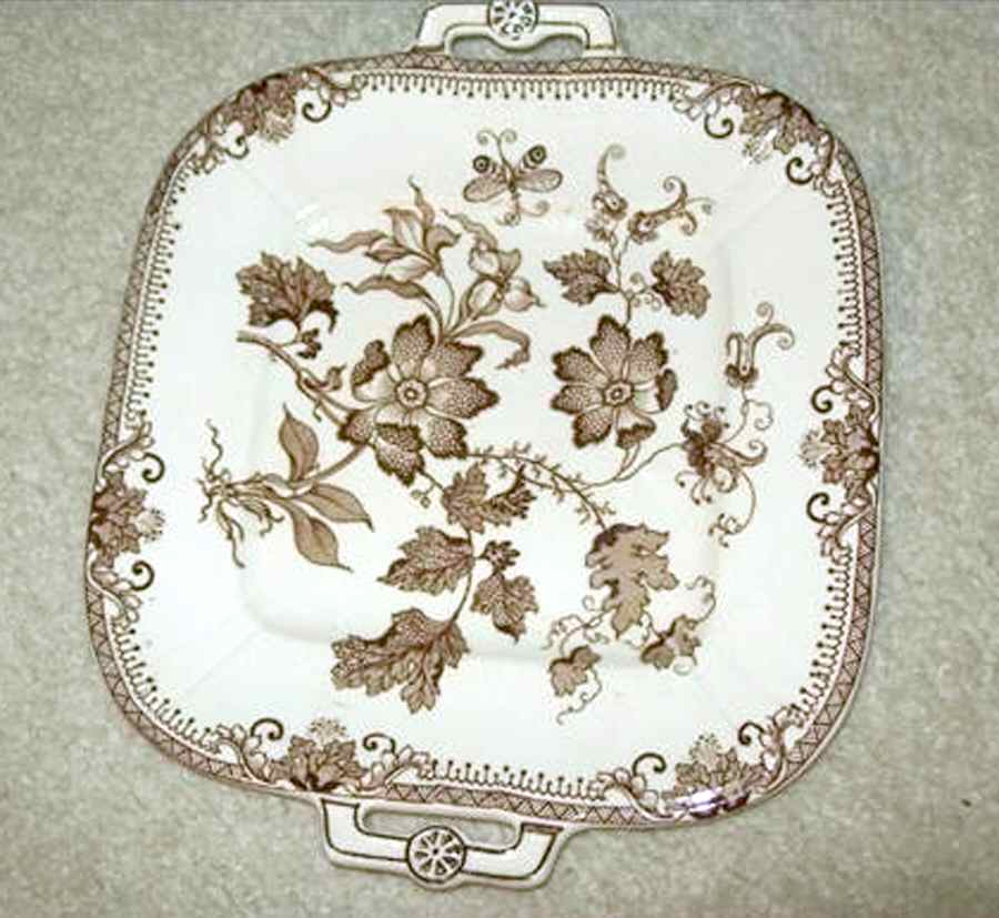 Chinese Plant Brown Square Handled Cake Plate by J F Wileman-1