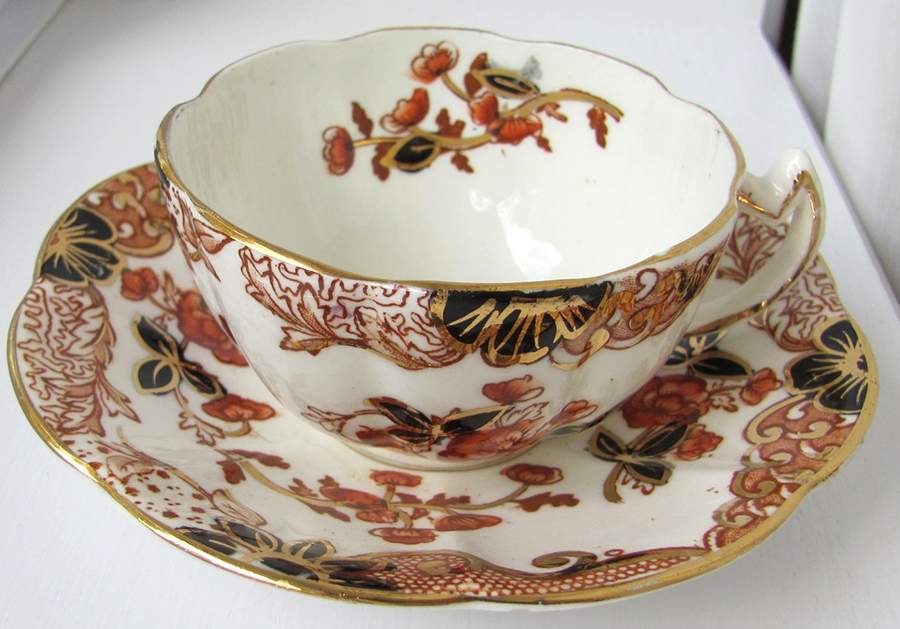 980 (Black Leaves) Flat Cup & Saucer Set by Heath Wildblood & Sons-1