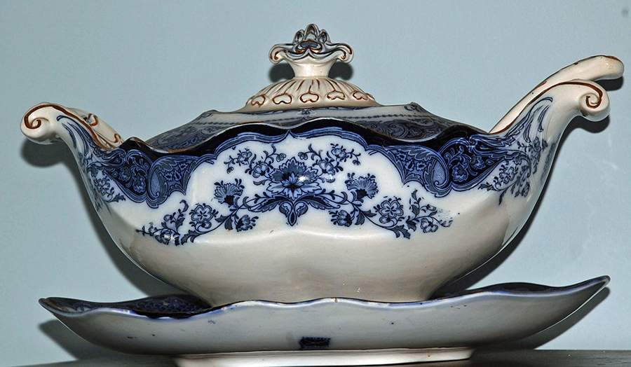 Welbeck (Blue-Gold Trim) Tureen & Lid w/Ladle & Underplate by JH Weatherby-1