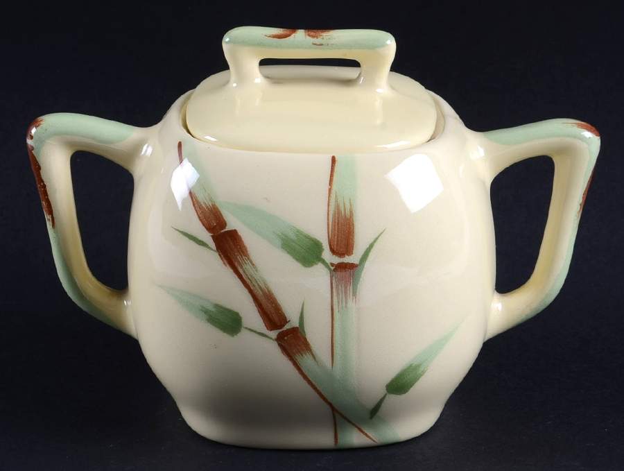 Bambu Yellow Sugar Bowl & Lid by Weil Ware-1