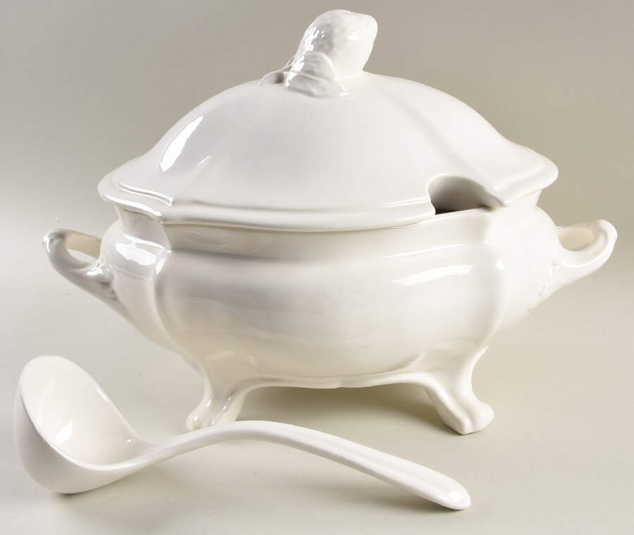 W3H2 Oval Tureen & Lid w/Ladle & Underplate by Whittier Pottery-1