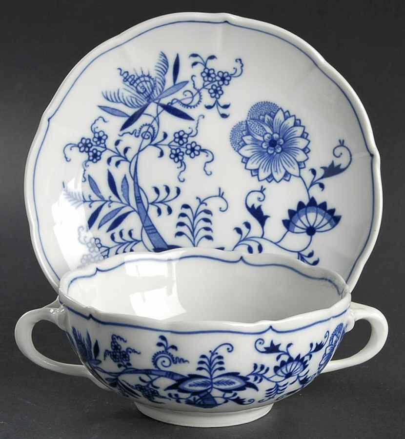 Blue Onion Flat Cream Soup Bowl & Saucer Set by Zwiebelmuster-1