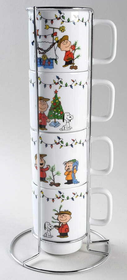 Peanuts Christmas Stacking Mug - Set of 4 & Metal Stand by Zrike-1