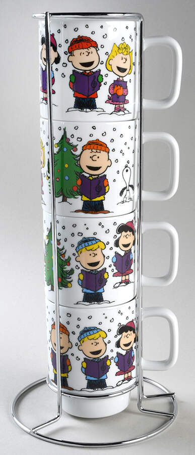 Peanuts Christmas Stacking Mug - Set of 4 & Metal Stand by Zrike-1
