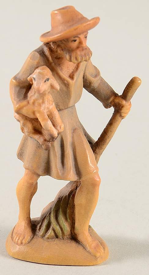 Kuolt 3" Wooden Nativity Figurine Shepherd With Lamb - No Box by Anri-1