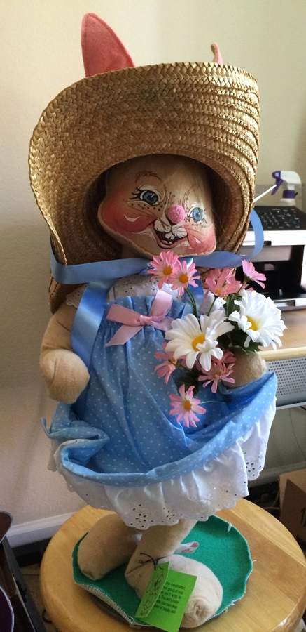 Analee Easter Dolls Country Girl Bunny W/Hat & Flowers - No Box by Annalee-1