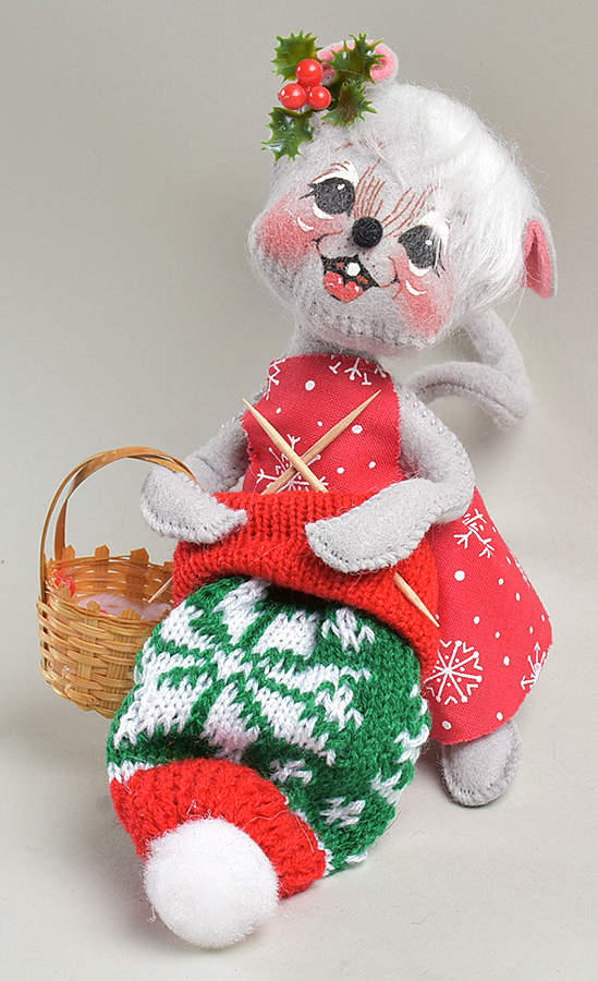 Christmas Mice Knitting Mrs. Mouse - No Box by Annalee-1