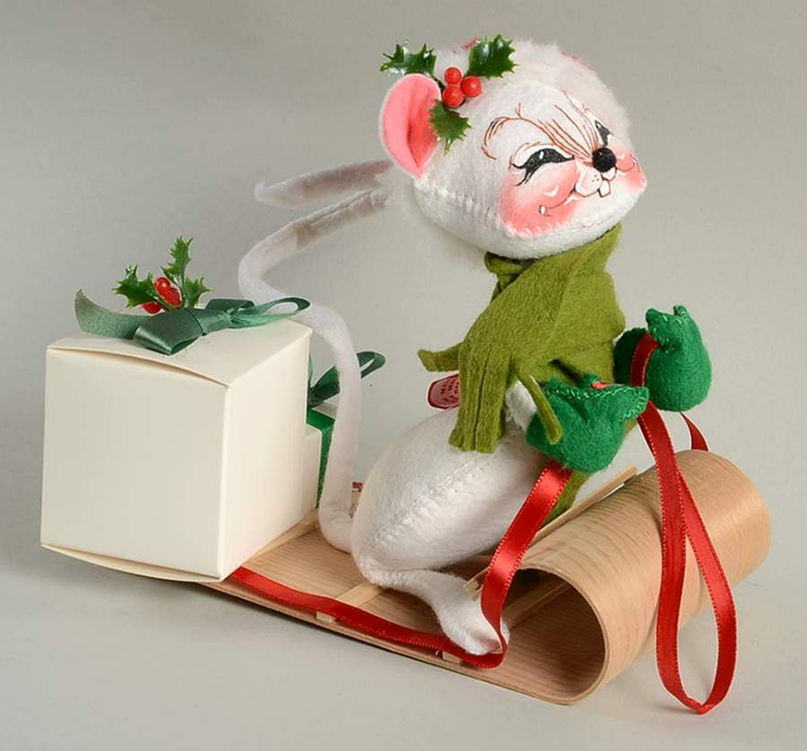 Christmas Mice Mouse On Toboggan With Gifts - No Box by Annalee-1