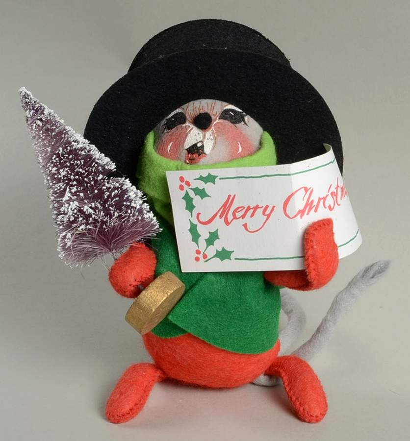 Christmas Mice Caroler Mouse With Hat & Tree - No Box by Annalee-1